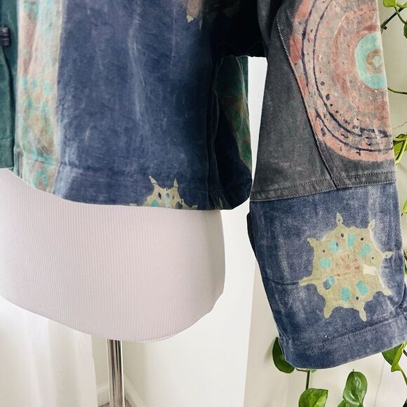 Chantik Handcrafted in Bali Blue Colorful Pastel Denim Cropped Boho Jacket Small - Picture 4 of 8
